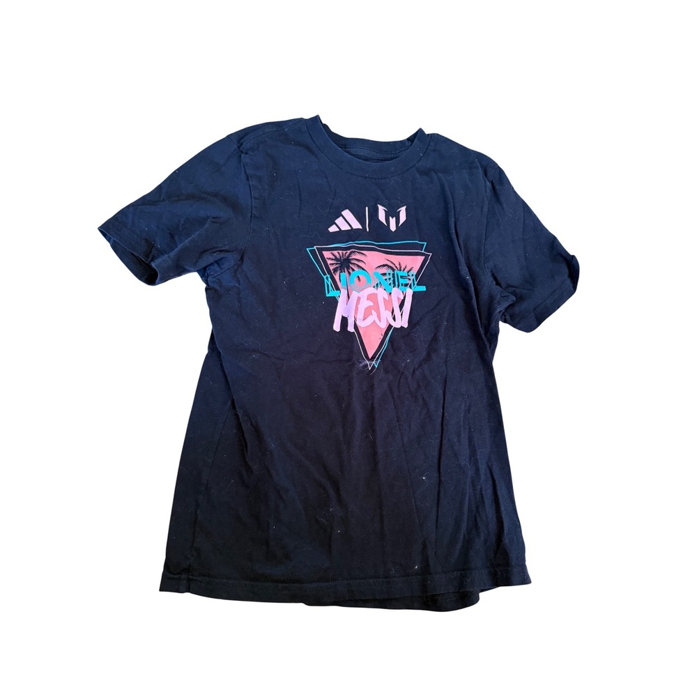 Adidas Lionel Messi Graphic T-Shirt Black Pink Teal Youth Medium 10/12
